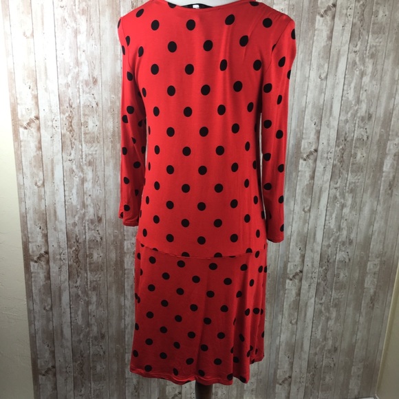 Kensie Red Black Polka Dot Soft Dress Medium - Picture 3 of 5